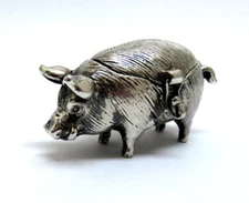 Vintage Silver Plate Heavy Figural PIG HOG BOAR Trinket Box ~ 45 g