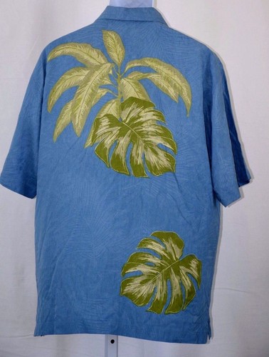 Pussers Island Reserve Blue Silk Hawaiian Palm Frond Camp Shirt Medium 46” Chest - Picture 3 of 10
