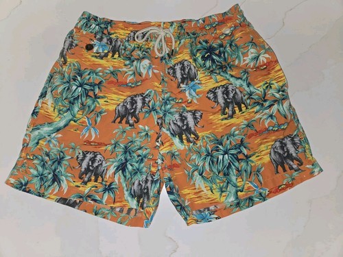Polo Ralph Lauren Badehose Herren Large Orange Beach Tropical Elephant Print