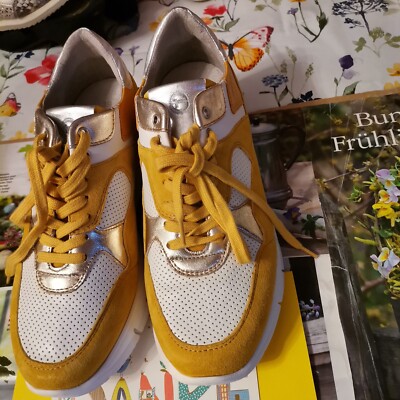 Sneaker Tamaris echtes Leder modern 39 6 plato Senf NP119  Wildleder wie neu
