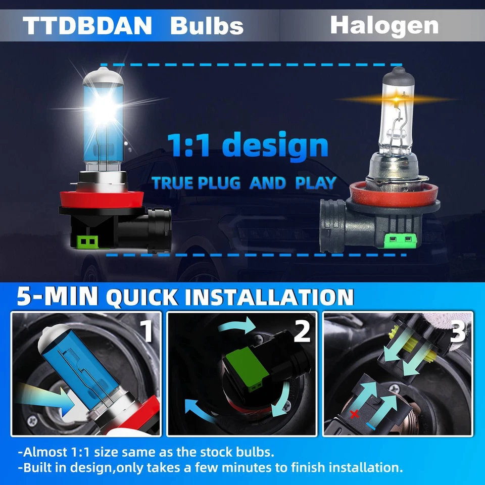 For Buick Verano 2012-2017 Halogen Headlight Bulbs Combo High Low Beam 6000k - Image 2 of 4