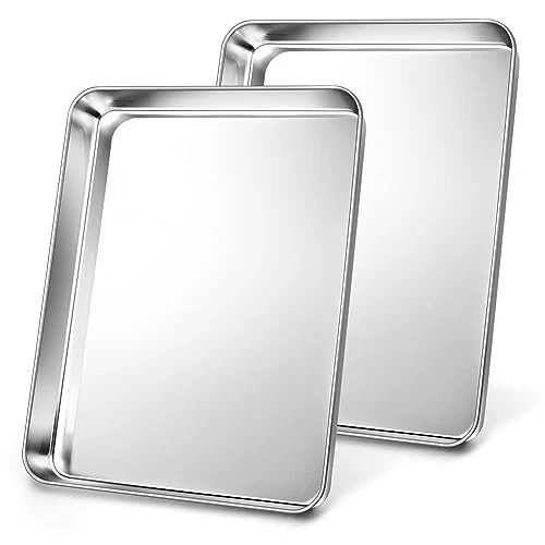 2 Pack 17.5 Inch Toaster Oven Baking Pan Stainless Steel Cooking Tray for Baking