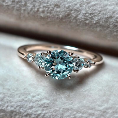 Stunning 1 CT moissanite Ring - The Eveline 1CT Round Cut Blue Moissanite Ring
