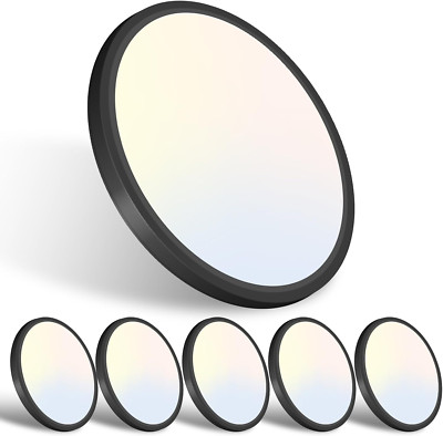 6-Pack 7'' LED Flush Mount Ceiling Light, 15W, Color Selectable, Black