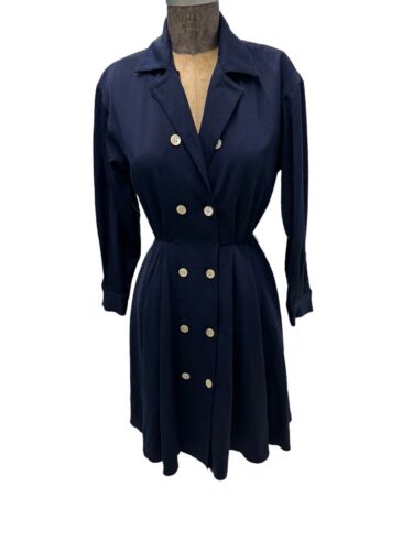 Vintage Ann Klein II Blue Wool Fitted Dress Size 4 - image 1