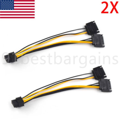 2PCS Portable Dual 15Pin SATA to 8pin PCI-E Cable GPU Power Supply Cable
