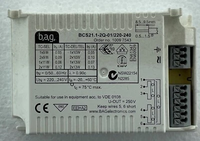 BAG TASCHE B,A,G BCS21.1-2Q-01/220-240 1/21 x 9 - 13 Watt Multi-Vorschaltgerät