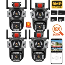 WiFi 360° 10X Zoom 3 Lens 3 Screens Security Camera System Outdoor W/ 32G Card