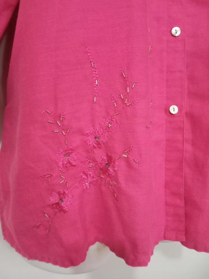 LAURA SCOTT Women 20W Pink Linen Blouse Collared Button Up Beaded Sequin Shirt - Image 4 of 4