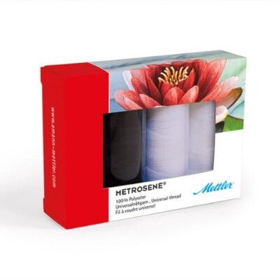 Mettler METROSENE Thread BLACK WHIT 4 SPOOLS 100% POLYESTER 164 yards each 50 wt