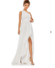 MAC DUGGAL EMBELLISHED ONE SHOULDER HIGH LOW HEM WHITE DRES GOWN sz 6