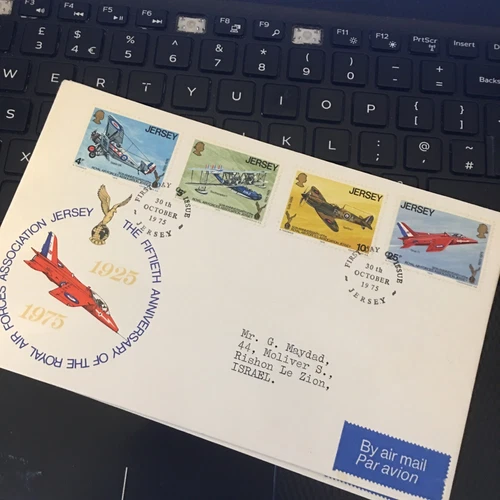 Jersey First Day Cover FDC 1975 ROYAL AIR FORCE 50TH ANN. RED ARROWS AS SCAN