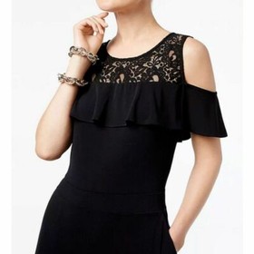 "INC INTERNATIONAL CONCEPTS" BLACK LACE NECK RUFFLED FLARED LEGS JUMPSUIT  M NWT