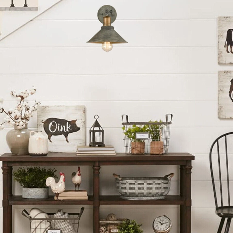 Farmhouse Plug-In Wall Sconce Set of 2 with On/Off Switch Bedroom Wall Lighting - Image 2 of 4