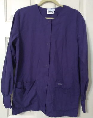 #ad Landau Long Sleeve Scrub SZ M Unisex Purple Poly Cotton Blend 4 pockets $6.99