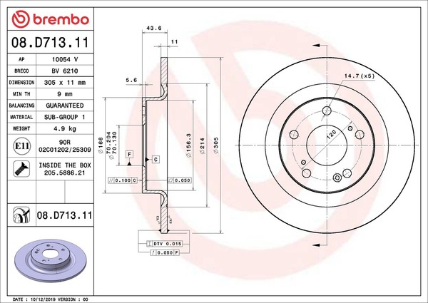 Brembo 2X Bremsscheibe Hinten Ø305 Mm Voll FüR Honda Civic X SchräGheck Fc_ FK-image
