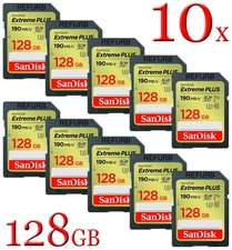 LOT 10x SanDisk Extreme Plus 128GB UHS-I V30 U3 Class 10 SD Memory Card 190 MB/s