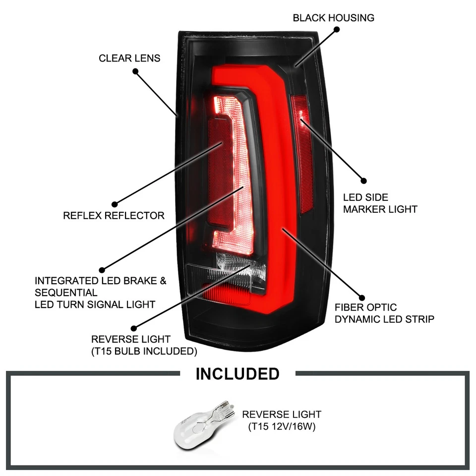 Black Fits 2007-2014 Chevy Tahoe Suburban LED Tail Lights Sequential Signal Lamp Foto 3 de 4