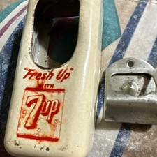 7 Up Vintage "Fresh Up with 7UP" Wall Mount Bottle Opener w/ Metal Catcher