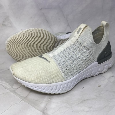 Womens Sz 7 M Nike React Phantom Run Flyknit 2 Shoes White Silver Running