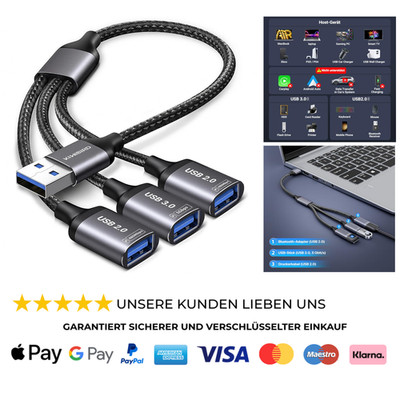 USB Splitter 1 zu 3 USB Verteiler (1x USB3.0, 2X USB2.0) Y Kabel 3.0 Adapter