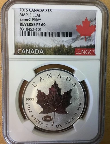 2015 $5 Canada Maple Leaf E-mc2 PRIVY Reverse NGC PF69 (W6)