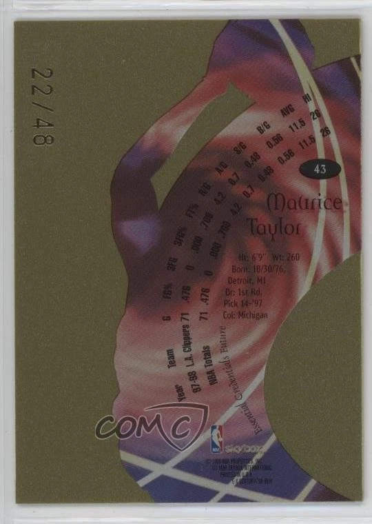 1998-99 Skybox E-X Century Essential Credentials Future /48 Maurice Taylor #43 - Image 2 of 2