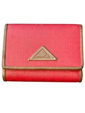 Vintage Liz Claiborne Red Leather Trim Trifold Wallet Card Signature Logo Estate