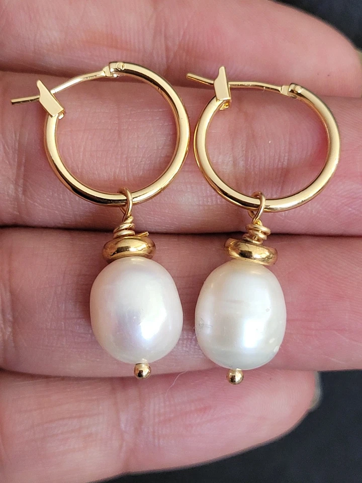 Echte Süßwasserperlen Ohrringe, Creole Hochzeitschmuck Gold ,Braut Ohrringe - Bild 2 von 4