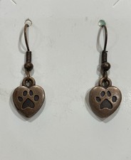 Brass Paw Print Dog Puppy Best Friend Love Heart Dangle Earrings Jewelry New
