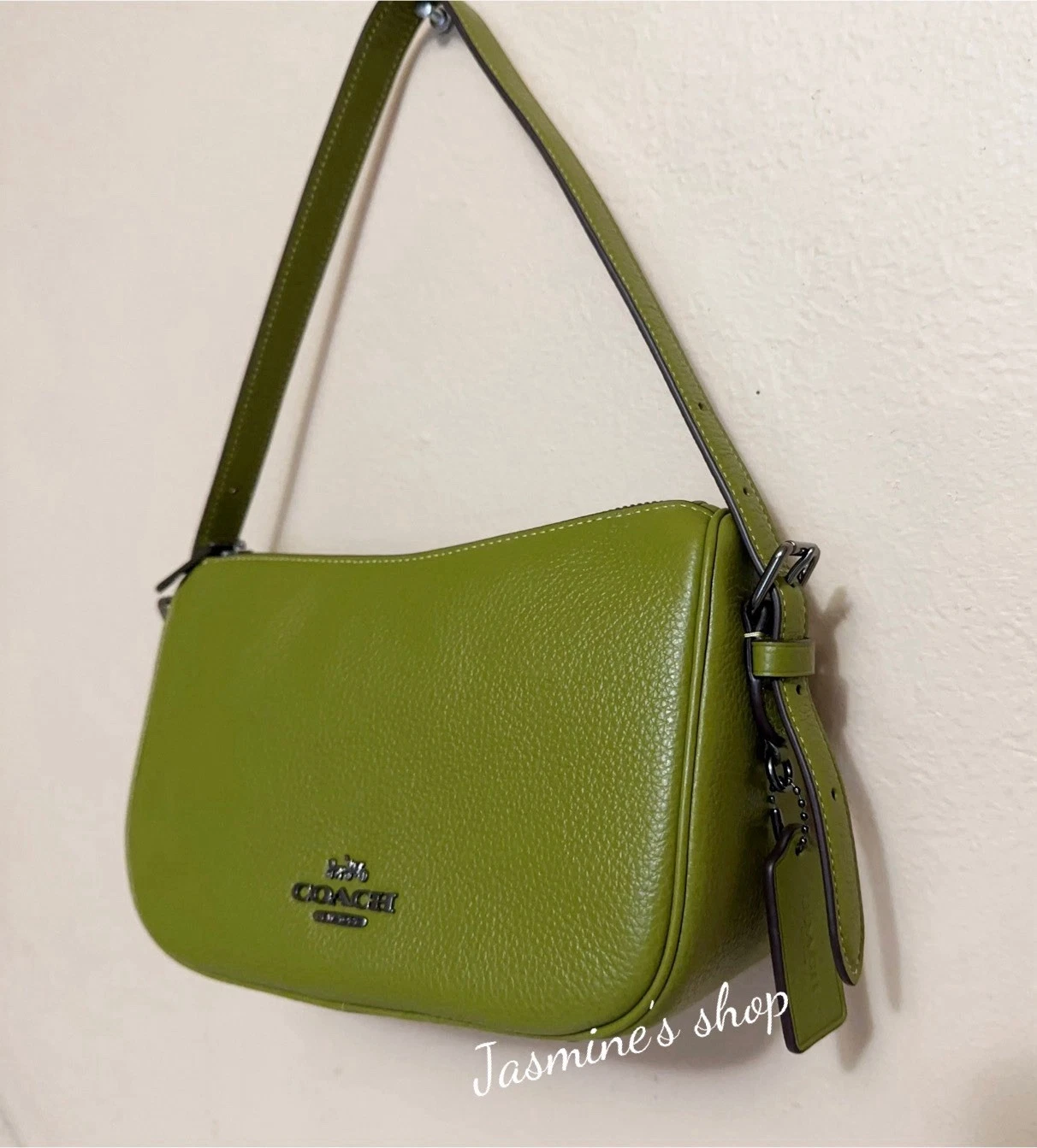 Borsa Coach CY707 Kailey tracolla tracolla nuova con etichette raffinata pelle ciottoli oliva brillante