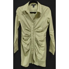 FOREVER 21 Ruched Button-Up Shirt Dress Green Solid Knit Knee Length Size M