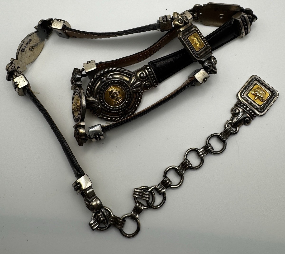 Vtg Brighton Y2k  1996 Black Leather & Silver  Concho Link Belt size Small Brighton Women main image 2