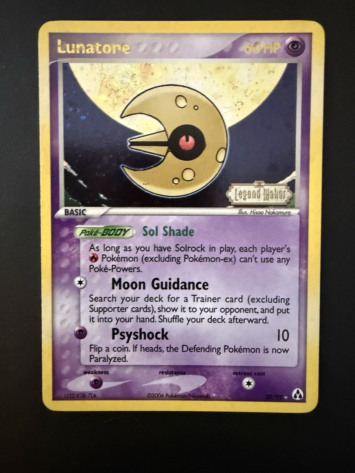 Pokémon TCG EX Legend Maker  Lunatone 20/92 Stamped Reverse Holo Near Mint