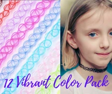 12-Pack Stretch Tattoo Choker Necklace Set – Vintage 90s Inspired Multi-Color