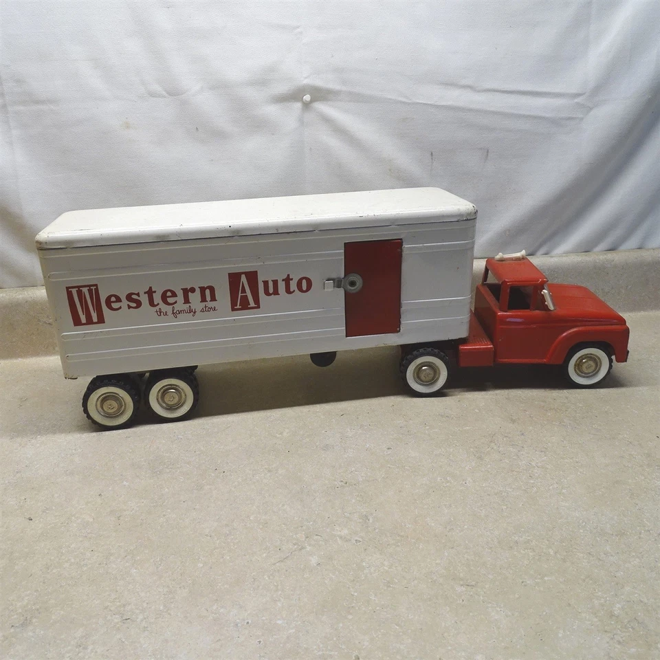 Vintage Structo Toys Western Auto Store Semi Truck And Trailer, 26" - Image 3 of 4