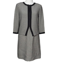 St. John Knit Jacket Size 8 Dress Size 6 Set White Black Textured