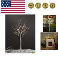 4 Feet Birch Tree, 48 LED Lights, Warm White, for Home, Festival, Party, and ...