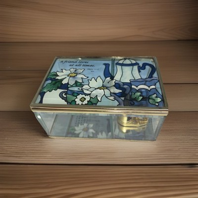 Vintage Stained Glass Beveled Glass Jewelry Music Box By Joan Baker Designs 1998