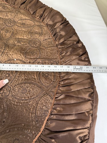 Christmas Tree Skirt Brown Beaded Lustrous Satiny Material Ruffle 50” - Picture 4 of 7
