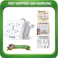 5Ft Braided Surge Protector Power Strip - 8 AC  4 USB Ports for Home Office