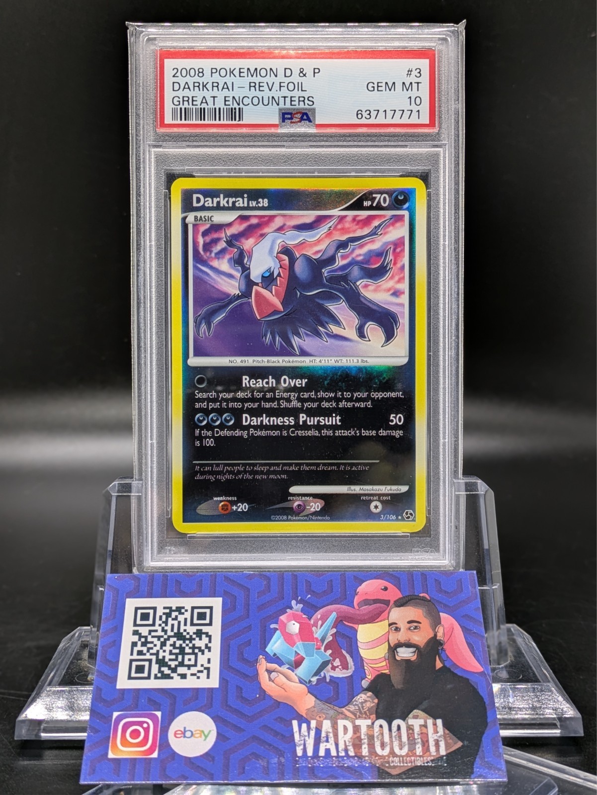 Pokemon 2008 Diamond & Pearl Darkrai Great Encounters REVERSE FOIL #3 PSA 10