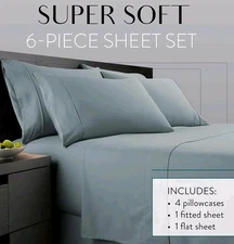 🌟New Luxury DANJOR Sheets PLATINUM 1800 COLLECTION 6 PIECE HOTEL SPA BLUE QUEEN