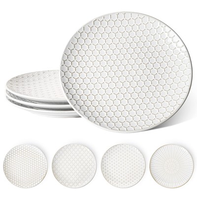 Dinner Plates 10 Inch, Ceramic Dish Set for Kitchen, Embossed Serving Dish, M...