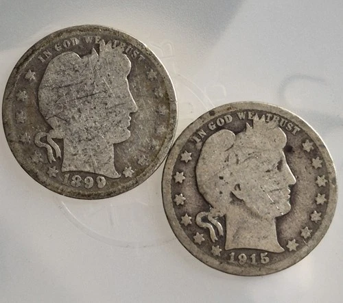 1899 & 1915-D Barber Silver Quarters | Set of 2 | AG/G