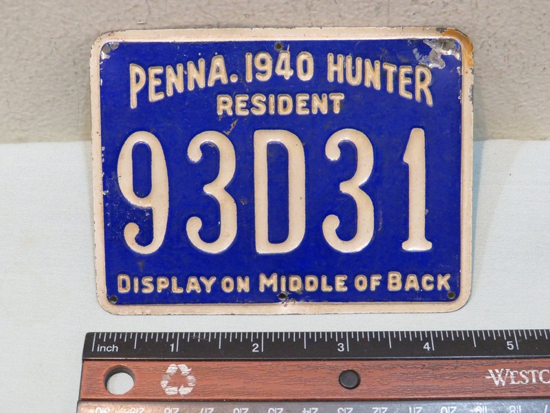 Vintage 1940 Pennsylvania Hunter Resident Metal License 93D31