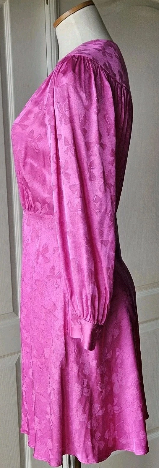 Abito Kate Spade taglia 2 rosa quarzo gioiello stampa fiocco aderente e svasato linea A