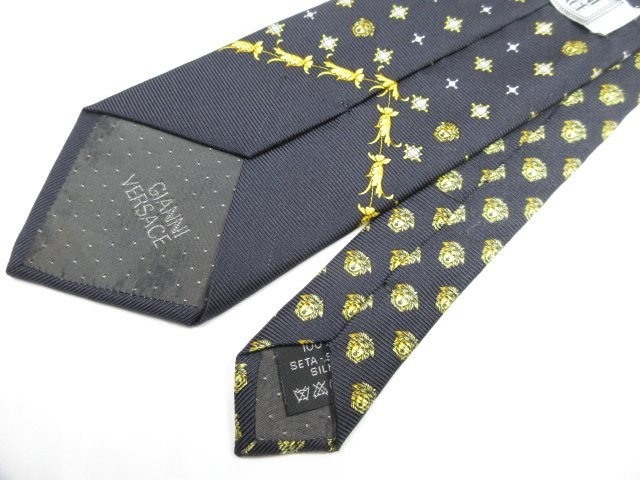 GIANNI VERSACE Silk Tie 39MM9705 Medusa Pattern Black Yellow Mens Necktie thumbnail 4