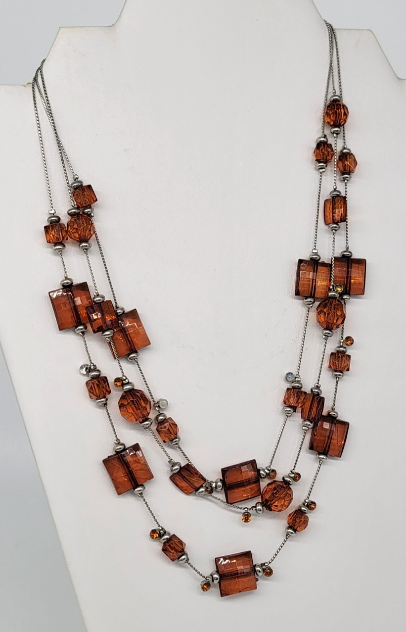 Amber Brown Acrylic Beaded Statement Necklace Lay… - image 10