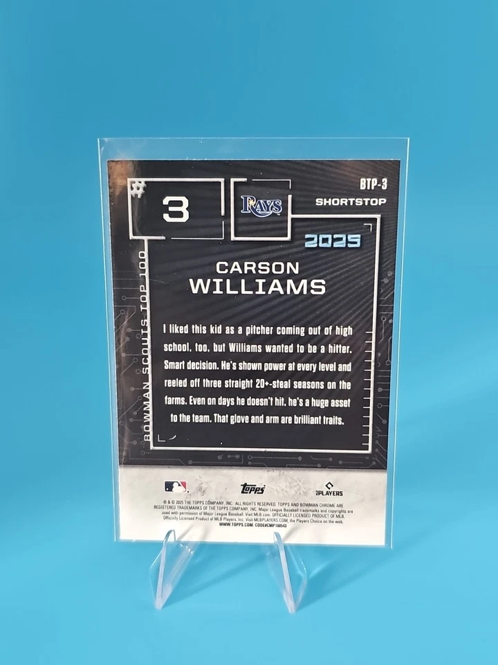 2025 Bowman - Bowman Scouts Top 100 Chrome Carson Williams #BTP-3 (RC) - Image 2 of 2